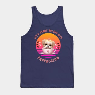 Let's start the day with puppyccino (cappuccino) princess poodle puppies in a coffee cup, pun art Tank Top